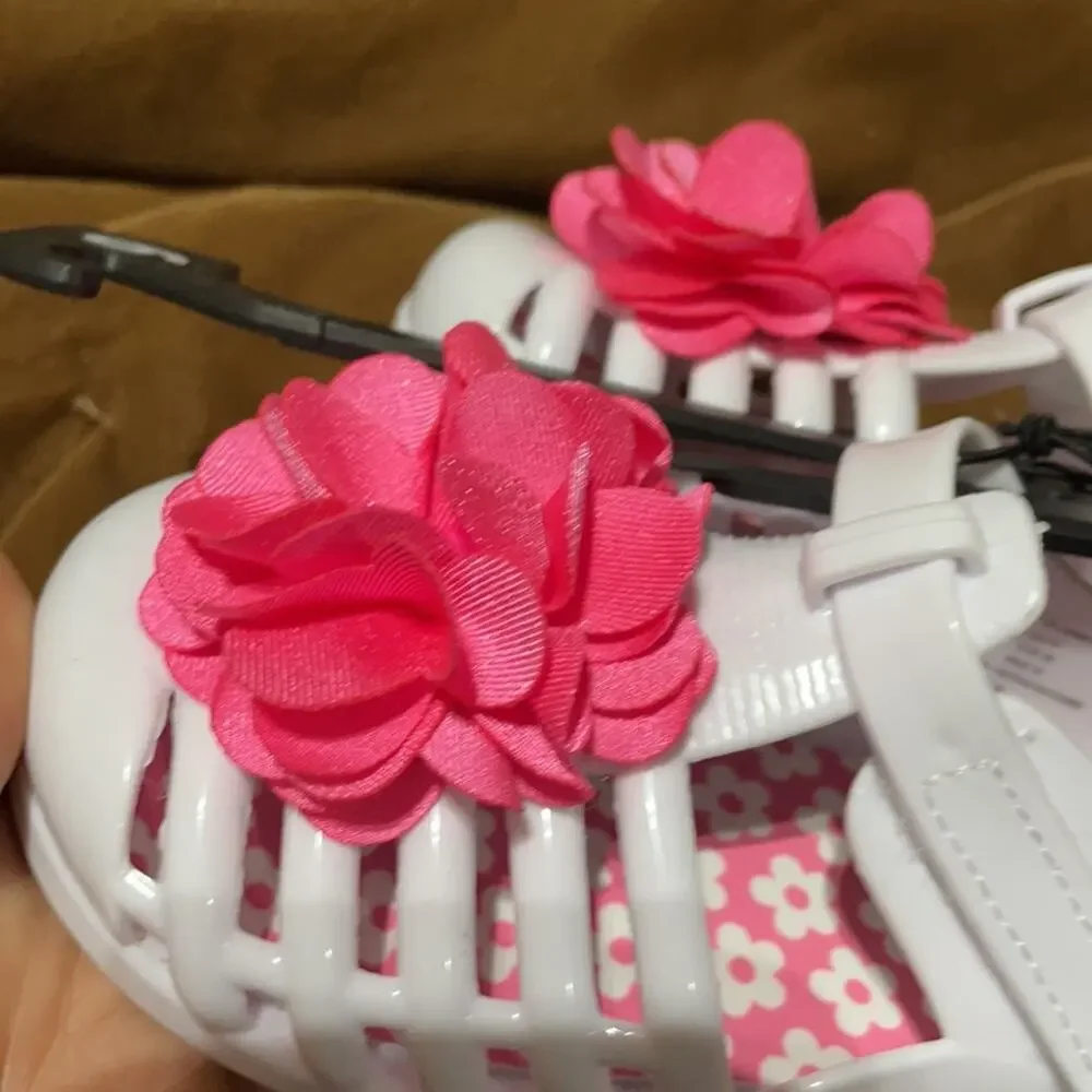 Wonder nation 9 white rubber shoe pink flower NWT